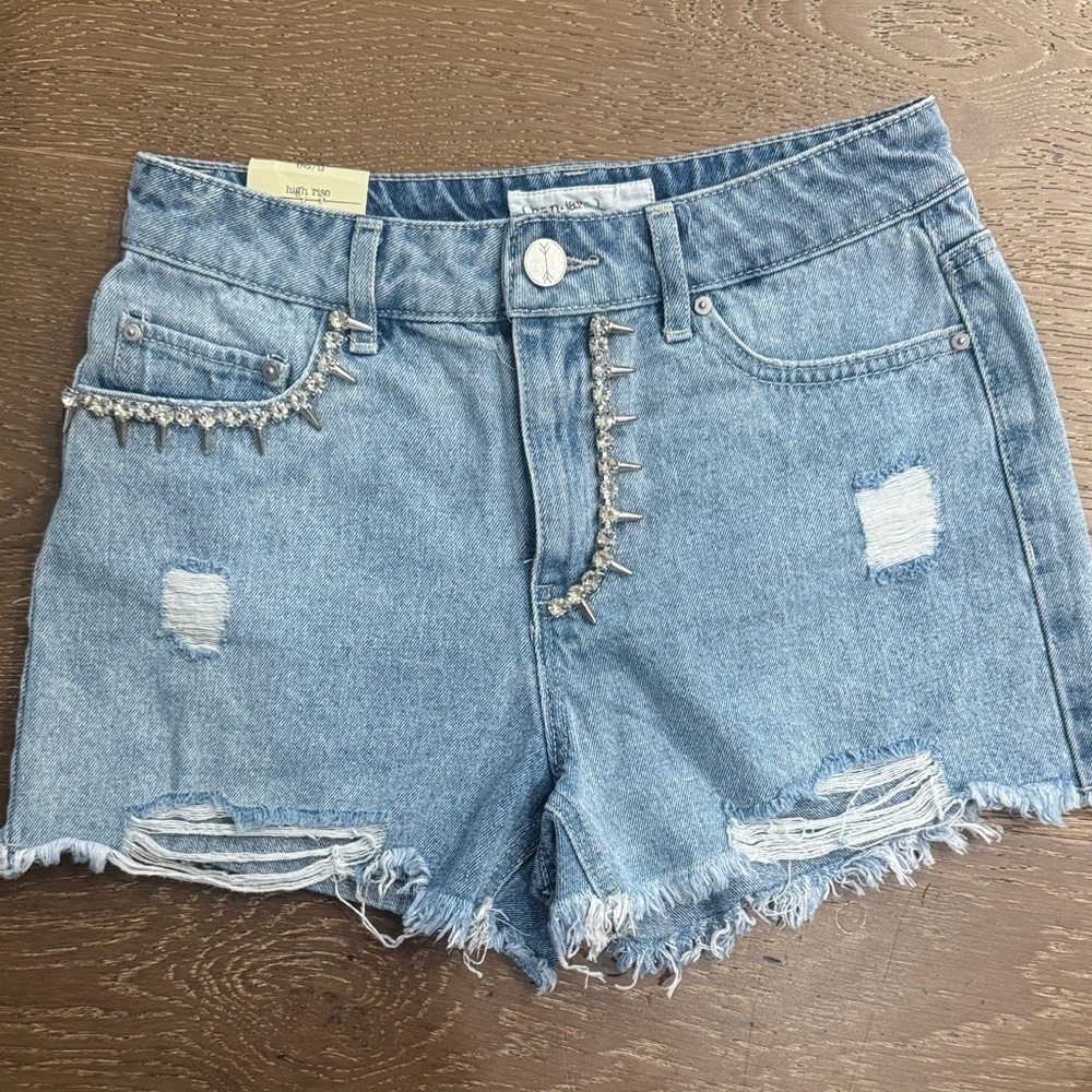 Ban.jara Embellished Studded Denim Shorts High Rise Distressed Festival